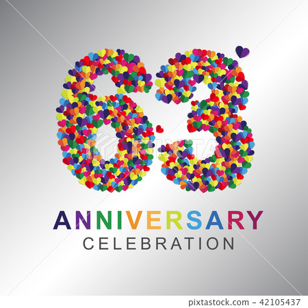 63 years anniversary paper hearts origami style. 63 years anniversary paper hearts origami style. 42105437