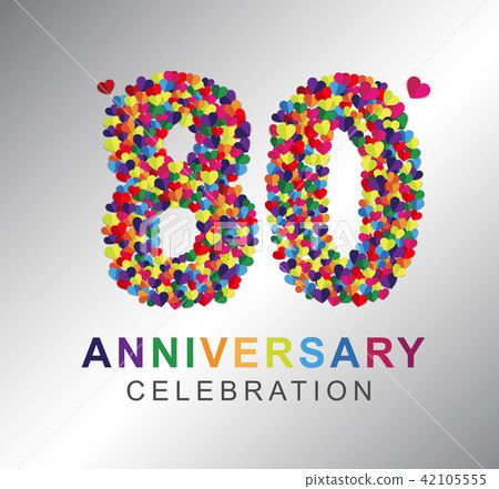 80 years anniversary paper hearts origami style. 42105555