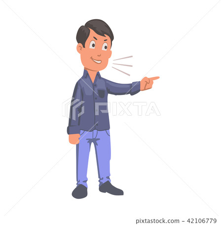 Boy pointing finger, student calling names. Flat vector illustration. Isolated on white background Boy pointing finger, student calling names. Flat vector illustration. Isolated on white background 42106779