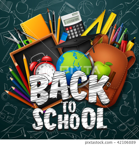 Back To School Background With Stationery And Scho Stock Illustration