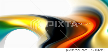 Fluid liquid mixing colors concept on light grey background, curve flow, trendy abstract layout 42106945