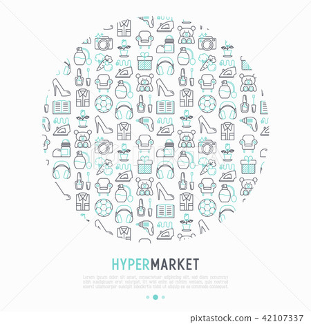 Hypermarket concept in circle with thin line icons Hypermarket concept in circle with thin line icons 42107337