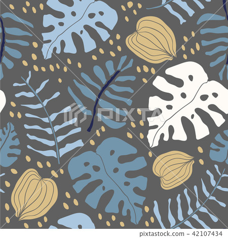 Tropical palm monstera leaves seamless pattern 42107434