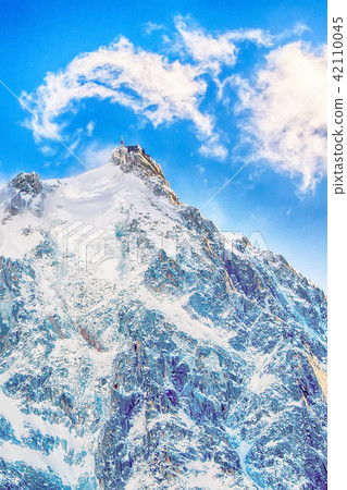 The mountain top station of Aiguille du Midi near Chamonix in fog 42110045