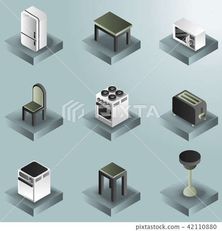 Kitchen color gradient isometric icons set - Stock Illustration ...