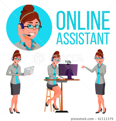 Online Assistant Woman Vector. Consulting Client. Customer Help. Illustration 42111379