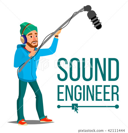 Sound Engineer Man Vector. Journalism Television Concept. Professional Videography Studio. Isolated 42111444