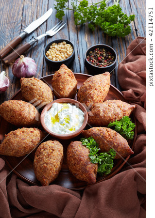kibbeh of ground beef meat, top view 42114751