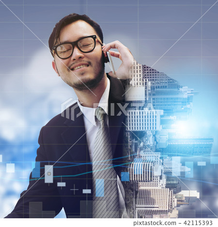 Double exposure businessman using mobile phone. 42115393