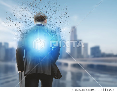 Surreal businessman in modern city. 42115398