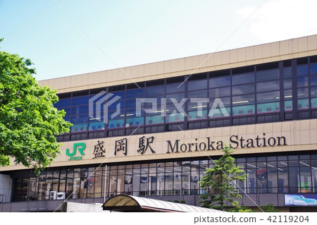 Iwate Station: JR East Morioka Station East Exit Station Building and Station Sign 42119204