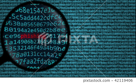Magnifying glass discovers word phishing on the screen. 3d rendering 42119406