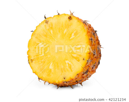 half cut pineapple isolated on white background 42121234
