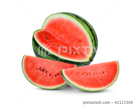 whole and slices red watermelon isolated on white whole and slices red watermelon isolated on white 42121309