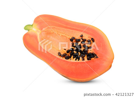half cut of ripe papaya with seeds isolated half cut of ripe papaya with seeds isolated 42121327