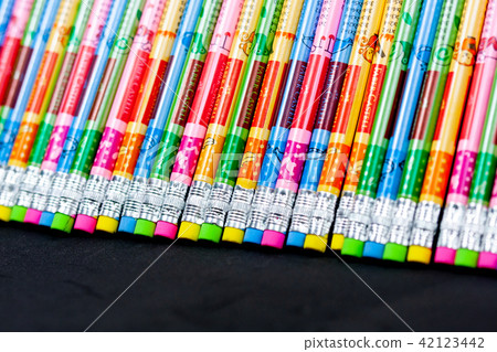 Full frame of graphite pencils with colored eraser Full frame of graphite pencils with colored eraser 42123442