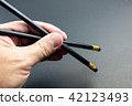 Close up a man's hand holding black pencil eraser 42123493