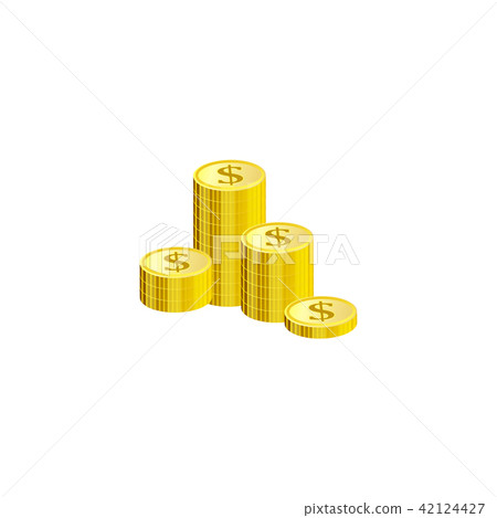 Isometric gold stack of dollar coins isolated on white background. 42124427