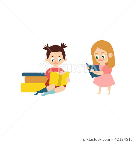 Vector flat girls reading book set 42124513
