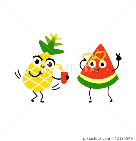 Vector flat fruit summer party characters set Vector flat fruit summer party characters set 42124549