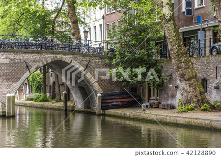 Old bridge with boat Utrecht center. netherlands Old bridge with boat Utrecht center. netherlands 42128890