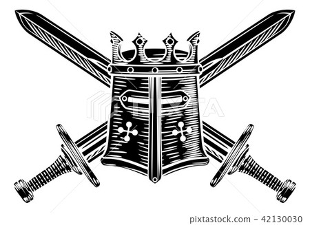 Crossed Swords and Knight Helmet Illustration 42130030