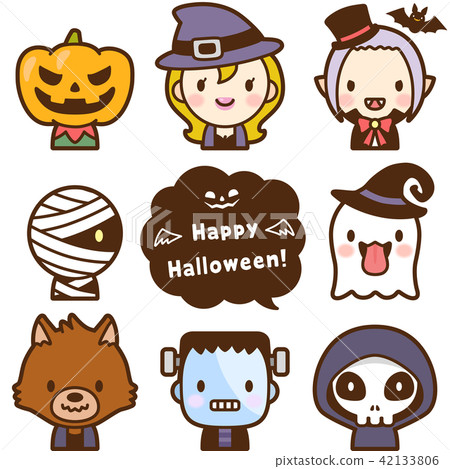 Halloween Cute Monster Happy Halloween Face Icon Set 42133806