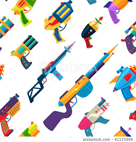Cartoon gun vector toy blaster for kids game with handgun and raygun of aliens in space illustration Cartoon gun vector toy blaster for kids game with handgun and raygun of aliens in space illustration 42133899