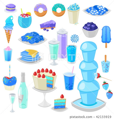 Blue food vector bluish cake with blueberry and sweet dessert with blueish drinks illustration cyan 42133919