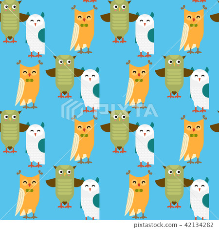 Cartoon owl bird cute character sleep sweet owlet seamless pattern background vector illustration. Cartoon owl bird cute character sleep sweet owlet seamless pattern background vector illustration. 42134282