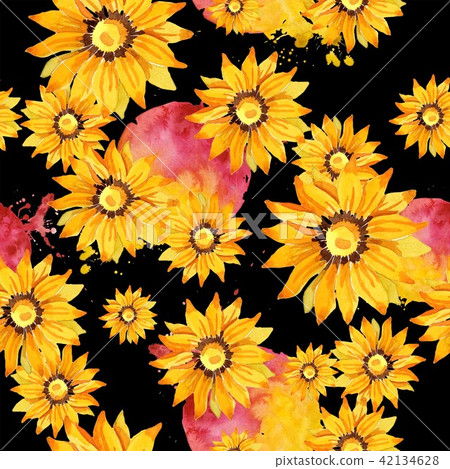 Yellow gazania flower. Floral botanical flower.Seamless background pattern. 42134628