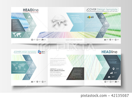 Set of business templates for tri fold square brochures. Leaflet cover, flat layout, easy editable 42135087