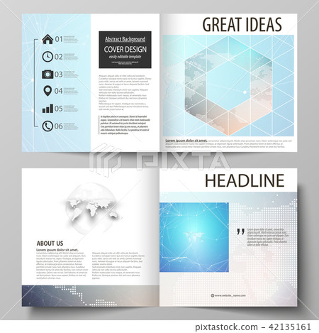 The vector illustration of the editable layout of two covers templates for square design bi fold 42135161