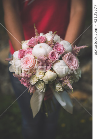 beautiful pink and white wedding bouquet  42135577