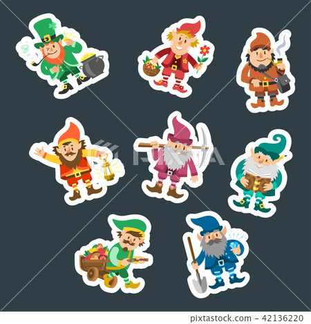 Fairy tale fantastic gnome dwarf elf character poses magical leprechaun cute fairy tale man vector 42136220