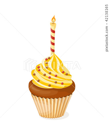 yellow realistic isolated cupcake with candle yellow realistic isolated cupcake with candle 42138165
