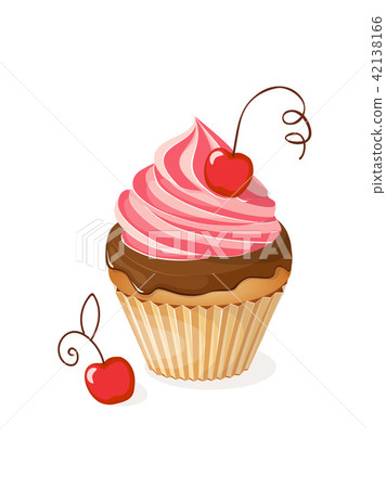 isolated violet cupcake with cherry isolated violet cupcake with cherry 42138166
