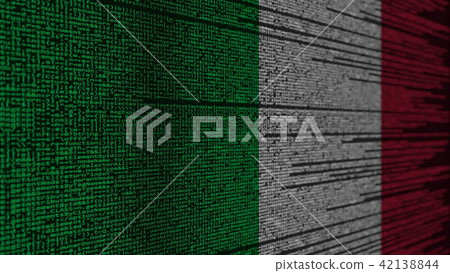 Program code and flag of Italy. Italian digital... - Stock Illustration ...
