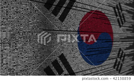 Program code and flag of South Korea. Korean digital technology or programming related 3D rendering Program code and flag of South Korea. Korean digital technology or programming related 3D rendering 42138859