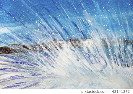 Splashing angry wave wave wave motion watercolor handwriting 42141272