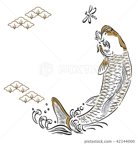 Japanese template vector. Gold hand drawn card fis Japanese template vector. Gold hand drawn card fis 42144000