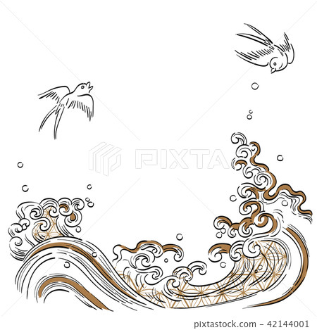 Wave hand drawn vector Japanese template backgroun Wave hand drawn vector Japanese template backgroun 42144001