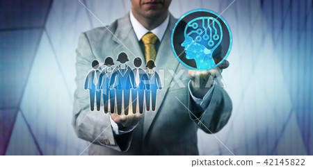 Manager Raising AI Technology Above A Work Team Manager Raising AI Technology Above A Work Team 42145822