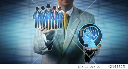 Recruiter Raising White Collar Team Above AI App Recruiter Raising White Collar Team Above AI App 42145825