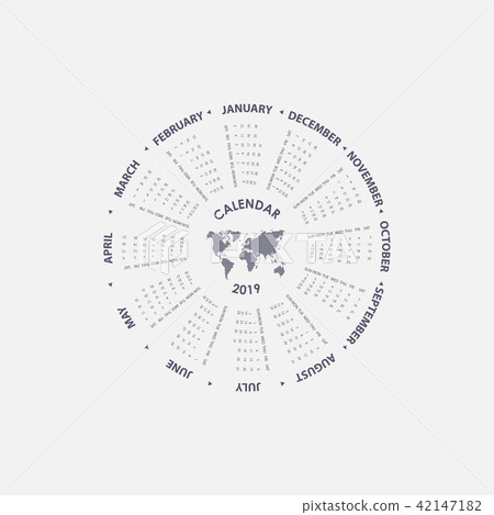 2019 Calendar Template.Circle calendar template. 42147182