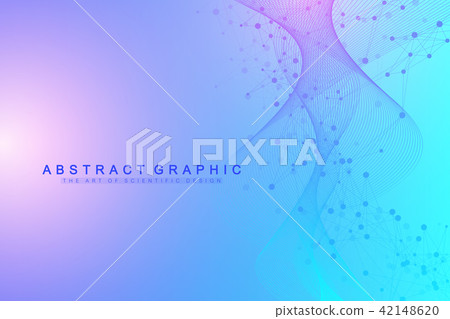 Geometric abstract background with connected lines and dots. Wave flow. Molecule and communication 42148620