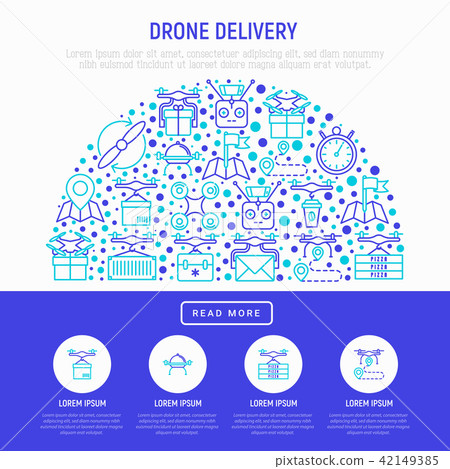 Drone delivery concept in half circle Drone delivery concept in half circle 42149385