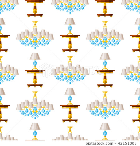 Cartoon lamps light bulb interior furniture seamless pattern background design vector illustration 42151003