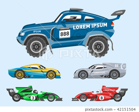 Sport race car vector speed automobile and offroad rally car colorful fast motor racing auto driver 42151504