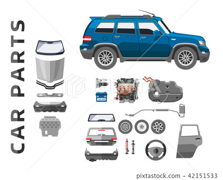 Car service parts flat auto mechanic repair of machines and equipment vector illustration 42151533
